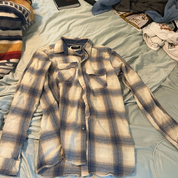 Ocean Current Blue and White Plaid Casual Button Down Shirt - Picture 1 of 1